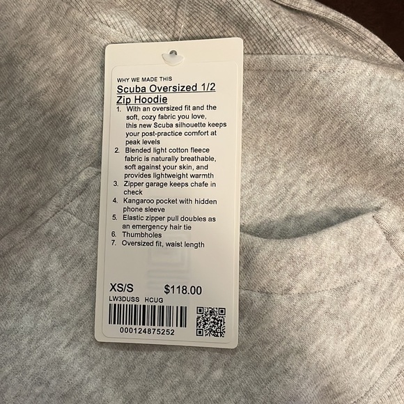 Lululemon Scuba Oversized 1/2 zip hoodie,Color:Heathered Light Grey, Size: XS/S - Picture 6 of 6